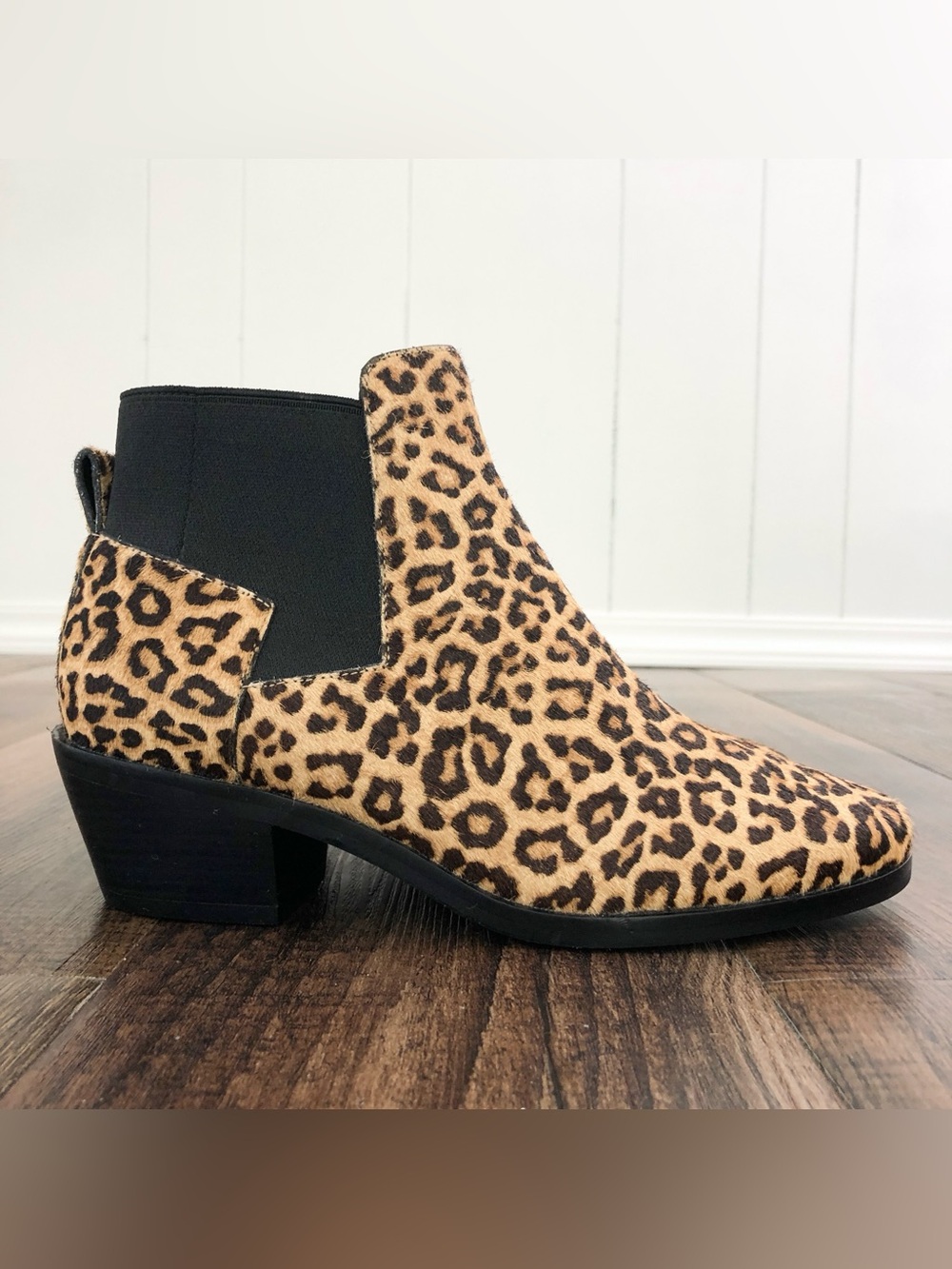 Cole Haan Ankle Bootie Leopard Print Pull On Boot Dyed Calf Hair Size 5.5